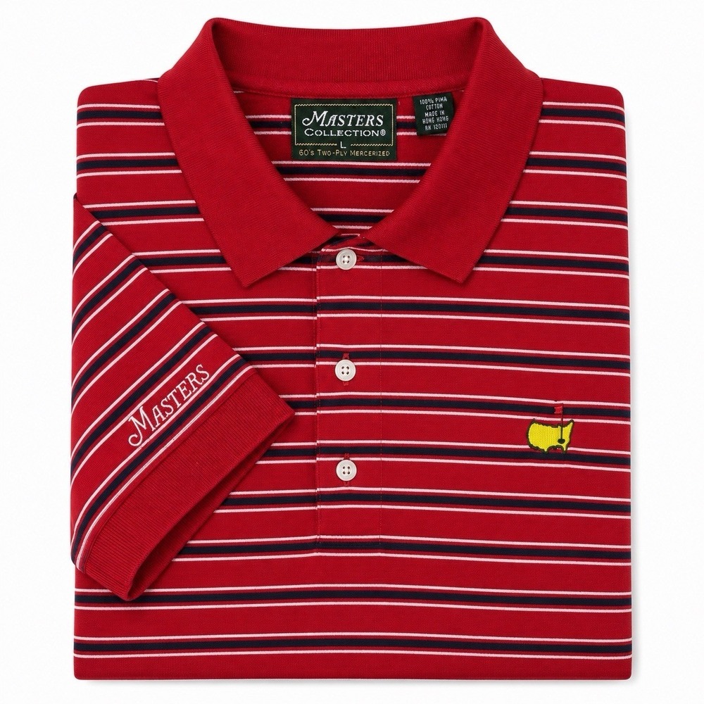 Masters Collection Men's Red Striped Golf Polo Shirt Pima Cotton 2 Ply Large L